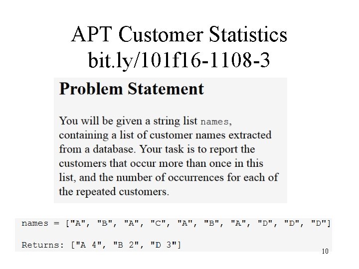 APT Customer Statistics bit. ly/101 f 16 -1108 -3 10 