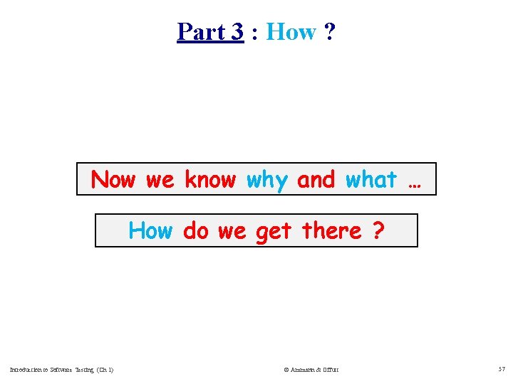 Part 3 : How ? Now we know why and what … How do