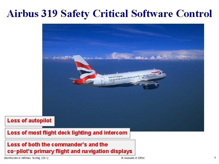 Airbus 319 Safety Critical Software Control Loss of autopilot Loss of most flight deck