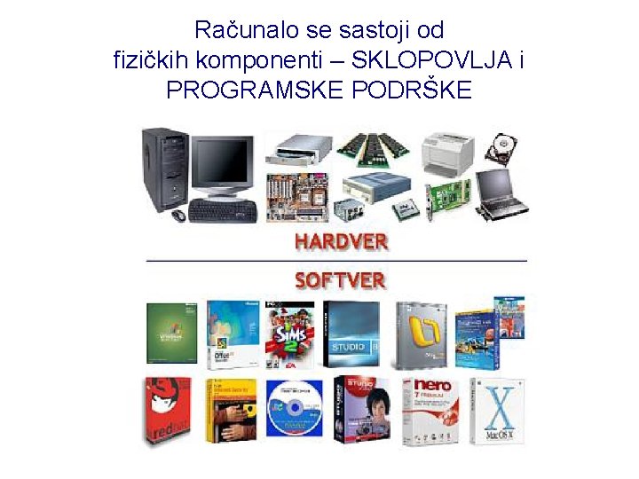 Računalo se sastoji od fizičkih komponenti – SKLOPOVLJA i PROGRAMSKE PODRŠKE 