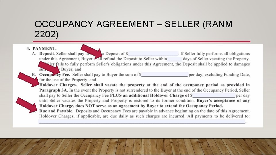 OCCUPANCY AGREEMENT – SELLER (RANM 2202) 