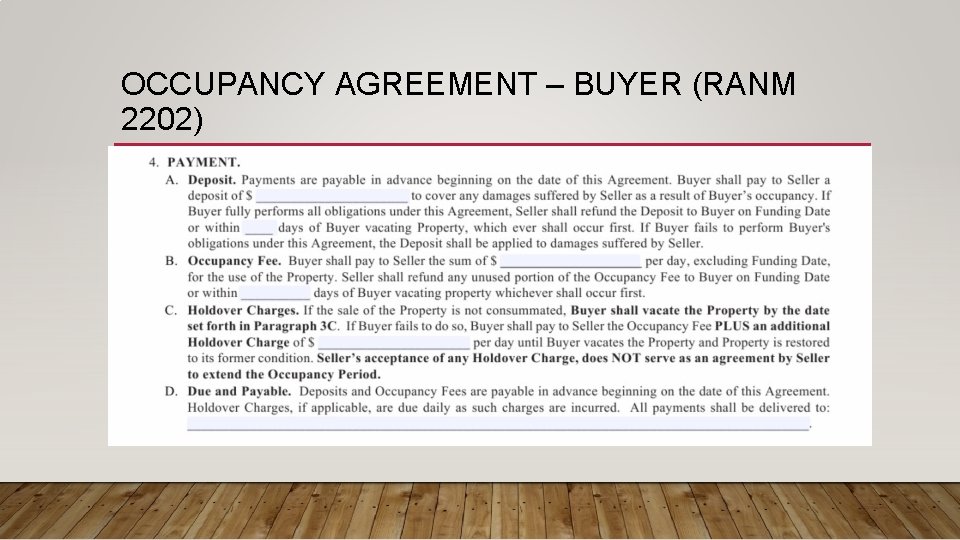 OCCUPANCY AGREEMENT – BUYER (RANM 2202) 