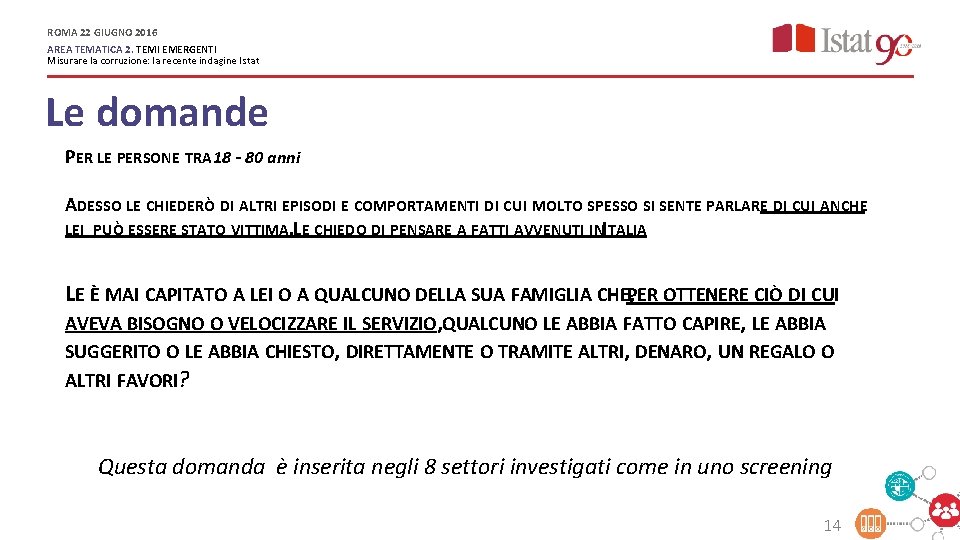 ROMA 22 GIUGNO 2016 AREA TEMATICA 2. TEMI EMERGENTI Misurare la corruzione: la recente