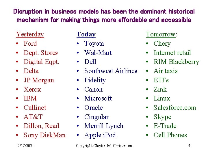 Disruption in business models has been the dominant historical mechanism for making things more