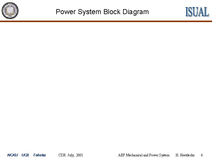 Power System Block Diagram NCKU UCB Tohoku CDR July, 2001 AEP Mechanical and Power