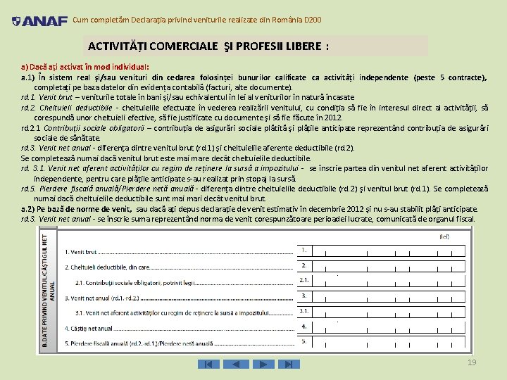 Cum completăm Declarația privind veniturile realizate din România D 200 ACTIVITĂŢI COMERCIALE ŞI PROFESII