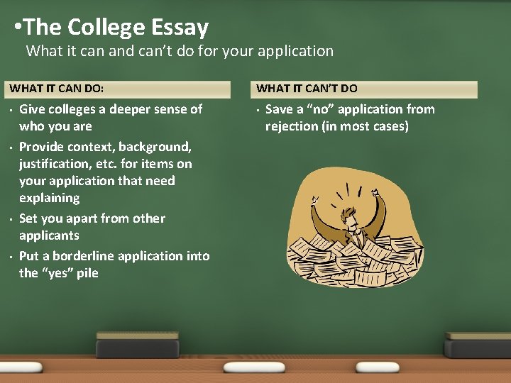  • The College Essay What it can and can’t do for your application