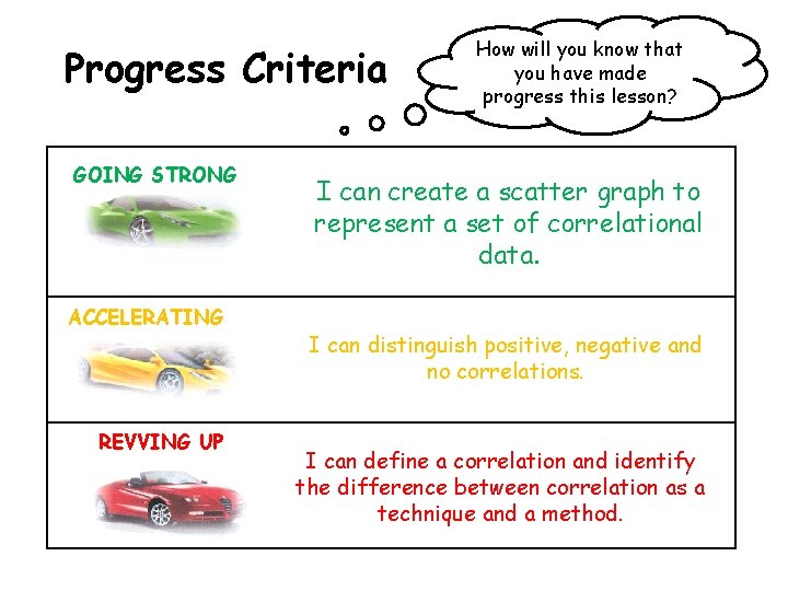 Progress Criteria GOING STRONG ACCELERATING REVVING UP How will you know that you have