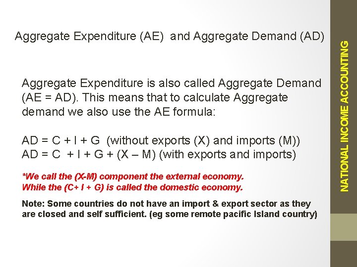 Aggregate Expenditure is also called Aggregate Demand (AE = AD). This means that to