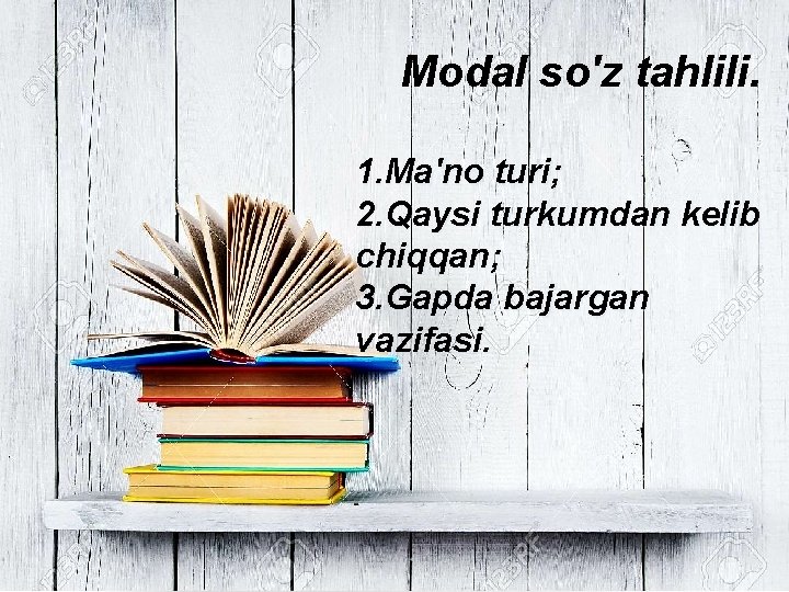 Modal so'z tahlili. 1. Ma'no turi; 2. Qaysi turkumdan kelib chiqqan; 3. Gapda bajargan