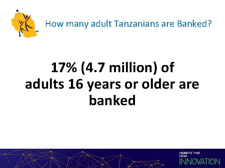 How many adult Tanzanians are Banked? 17% (4. 7 million) of adults 16 years