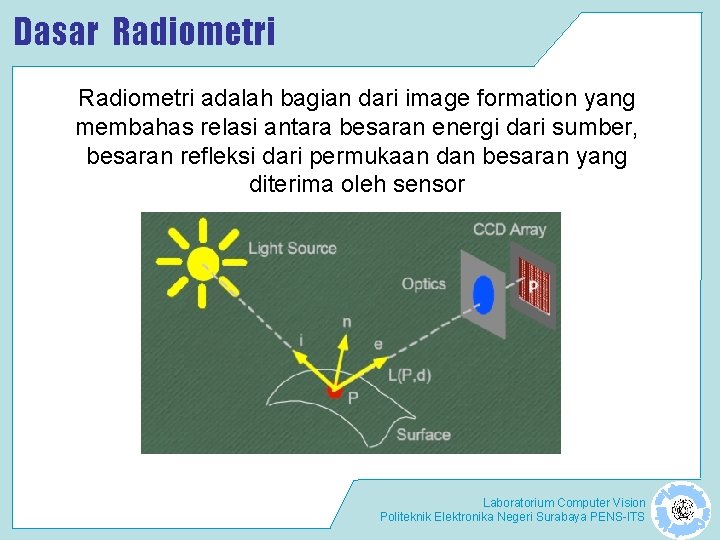 Dasar Radiometri adalah bagian dari image formation yang membahas relasi antara besaran energi dari