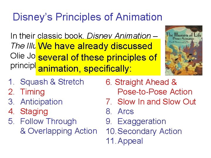 Disney’s Principles of Animation In their classic book, Disney Animation – The Illusion Life,