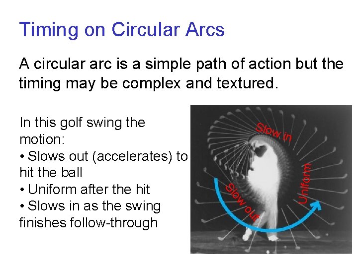 Timing on Circular Arcs A circular arc is a simple path of action but