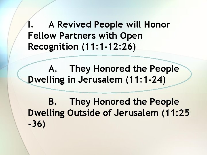 I. A Revived People will Honor Fellow Partners with Open Recognition (11: 1 -12: