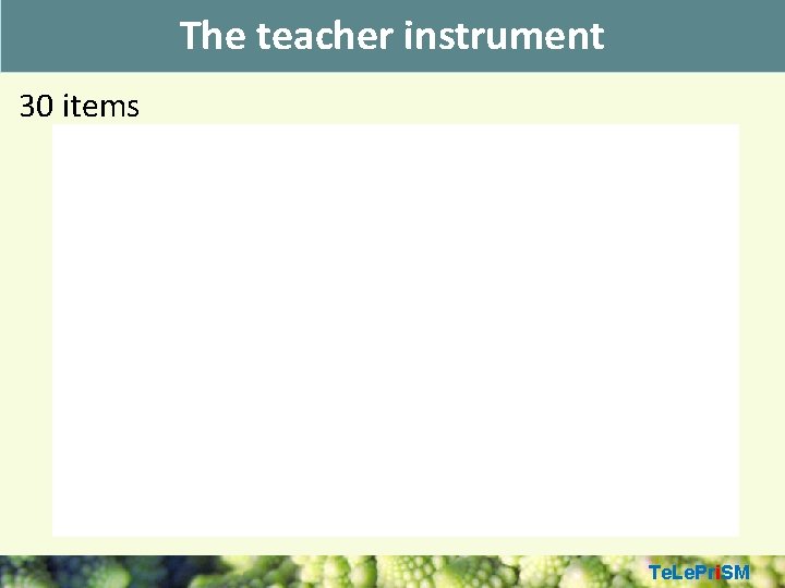 The teacher instrument 30 items Te. Le. Pri. SM 