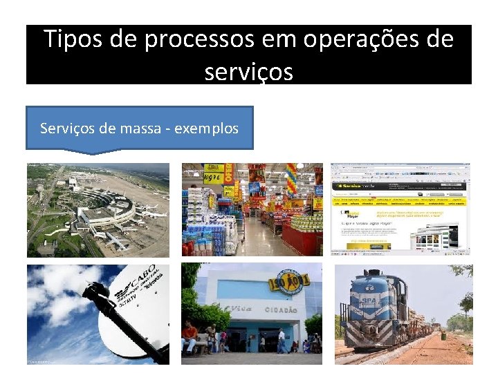 Tipos de processos em operações de serviços Serviços de massa - exemplos 