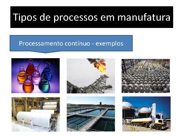 Tipos de processos em manufatura Processamento contínuo - exemplos 