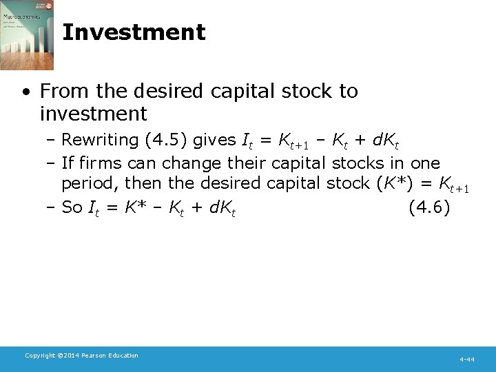 Investment • From the desired capital stock to investment – Rewriting (4. 5) gives