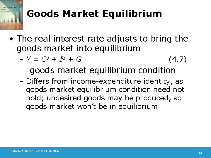 Goods Market Equilibrium • The real interest rate adjusts to bring the goods market