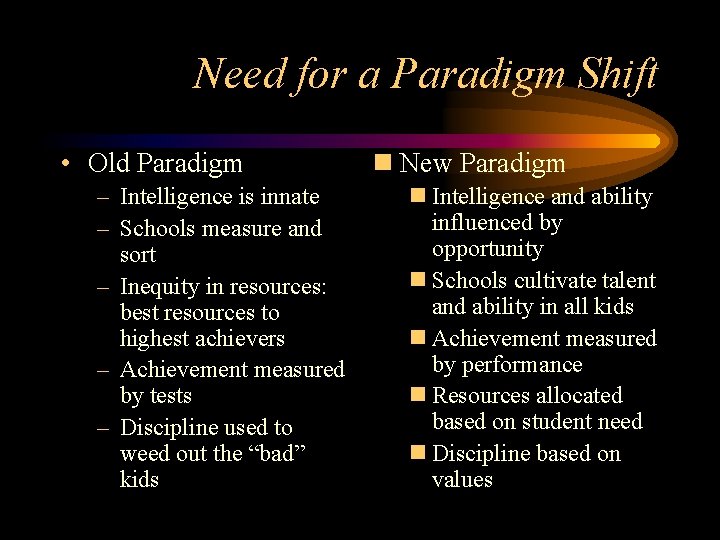 Need for a Paradigm Shift • Old Paradigm – Intelligence is innate – Schools Need for a Paradigm Shift • Old Paradigm – Intelligence is innate – Schools