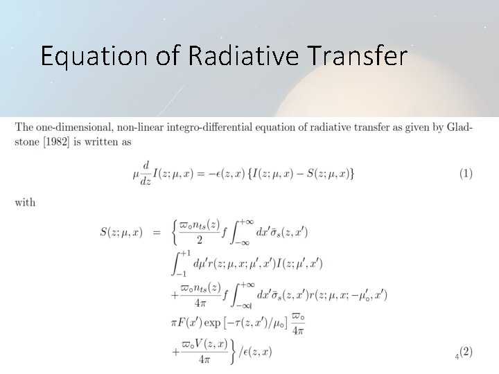 Equation of Radiative Transfer 4 Equation of Radiative Transfer 4
