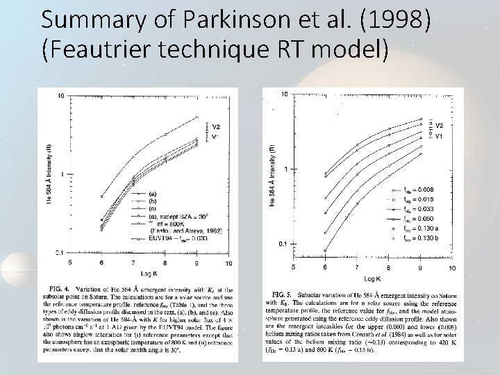 Summary of Parkinson et al. (1998) (Feautrier technique RT model) Summary of Parkinson et al. (1998) (Feautrier technique RT model)