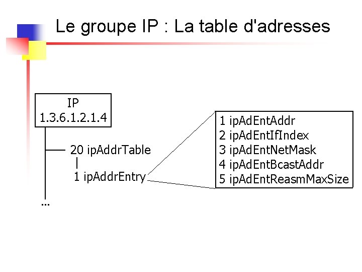 Le groupe IP : La table d'adresses IP 1. 3. 6. 1. 2. 1.