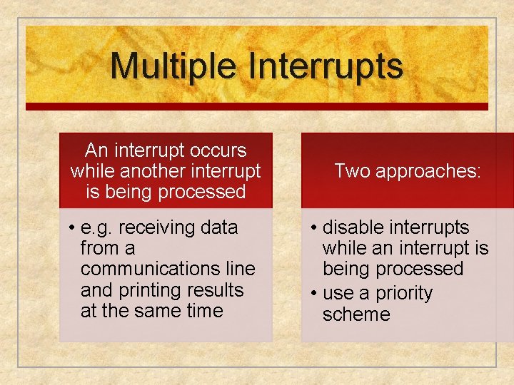 Multiple Interrupts An interrupt occurs while another interrupt is being processed • e. g.