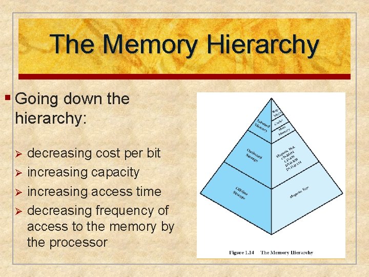 The Memory Hierarchy § Going down the hierarchy: decreasing cost per bit Ø increasing