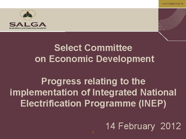 www. salga. org. za Select Committee on Economic Development Progress relating to the implementation