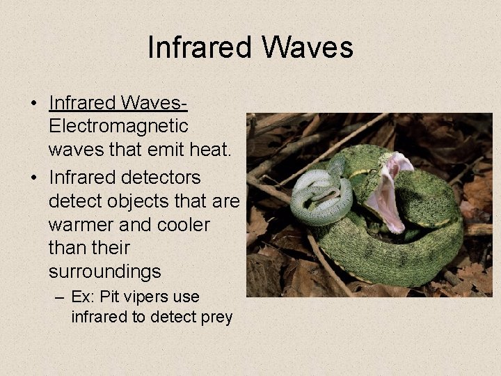Infrared Waves • Infrared Waves. Electromagnetic waves that emit heat. • Infrared detectors detect