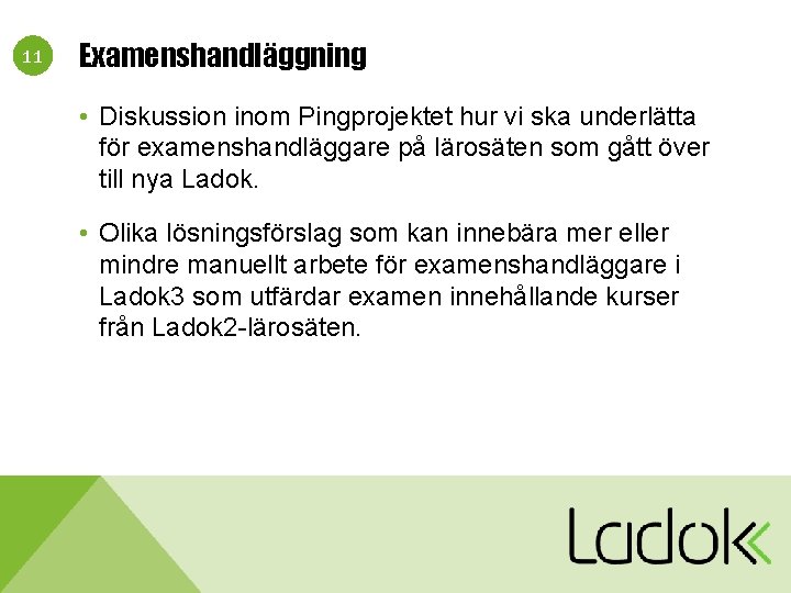 11 Examenshandläggning • Diskussion inom Pingprojektet hur vi ska underlätta för examenshandläggare på lärosäten