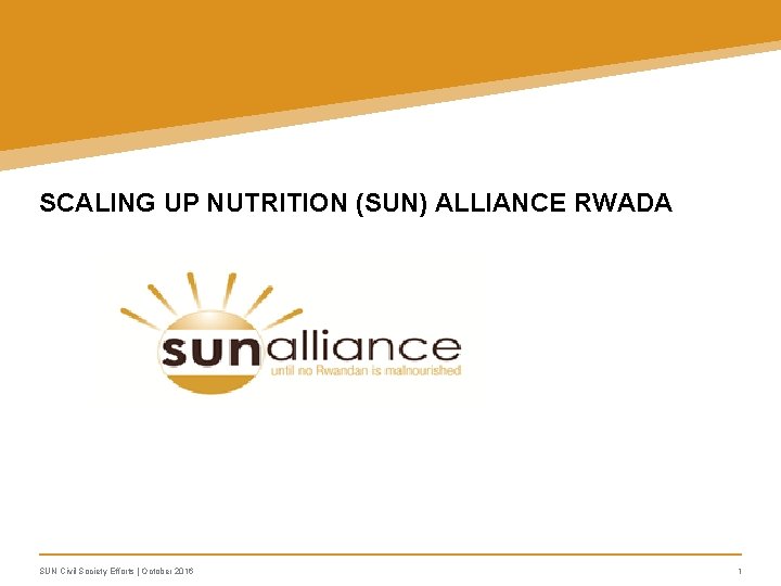 SCALING UP NUTRITION (SUN) ALLIANCE RWADA: SUN Civil Society Efforts | October 2016 1