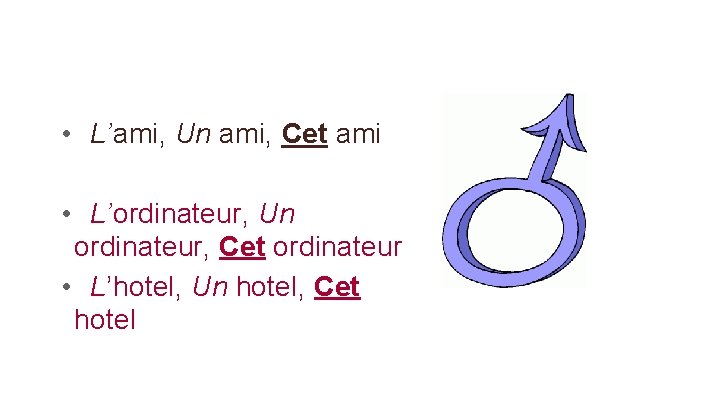  • L’ami, Un ami, Cet ami • L’ordinateur, Un ordinateur, Cet ordinateur •