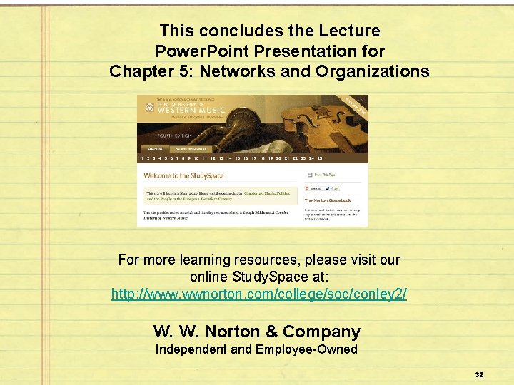 This concludes the Lecture Power. Point Presentation for Chapter 5: Networks and Organizations For