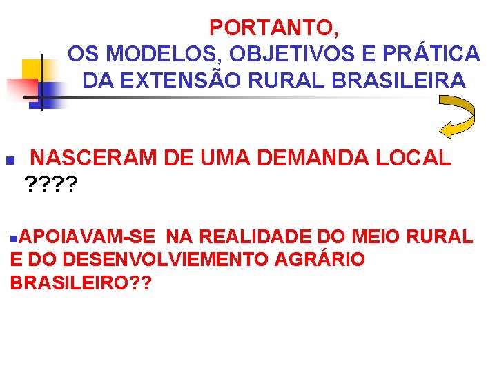 PORTANTO, OS MODELOS, OBJETIVOS E PRÁTICA DA EXTENSÃO RURAL BRASILEIRA n NASCERAM DE UMA