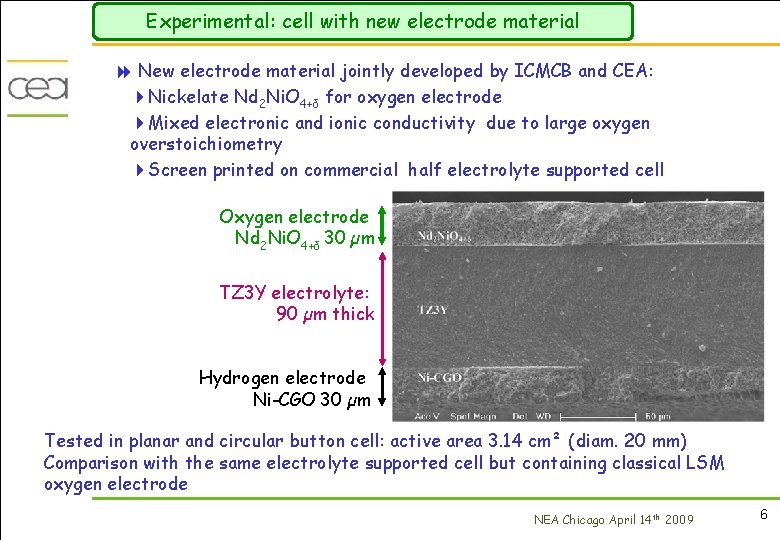 Experimental: cell with new electrode material 8 New electrode material jointly developed by ICMCB
