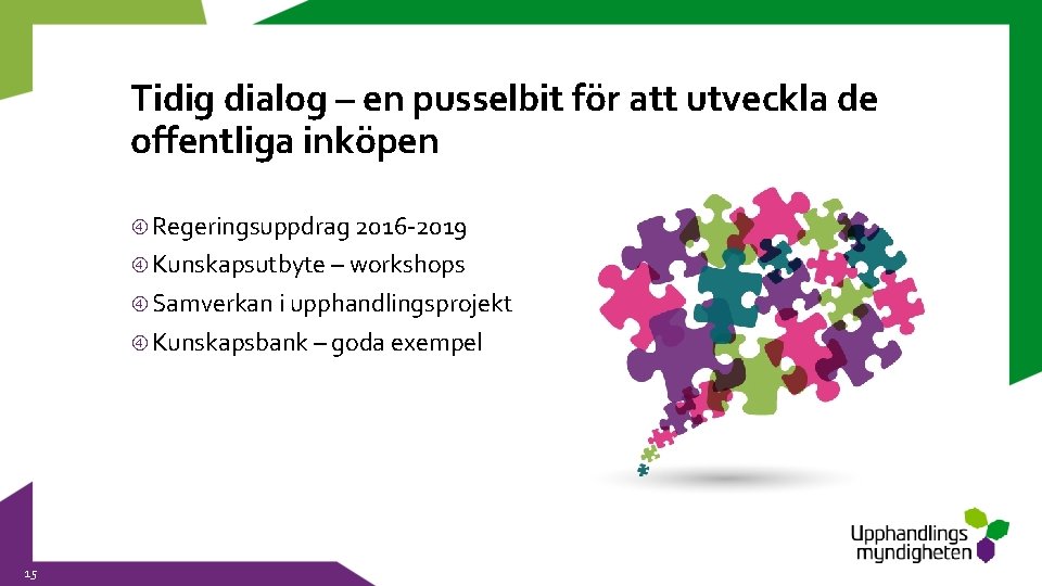 Tidig dialog – en pusselbit för att utveckla de offentliga inköpen Regeringsuppdrag 2016 -2019