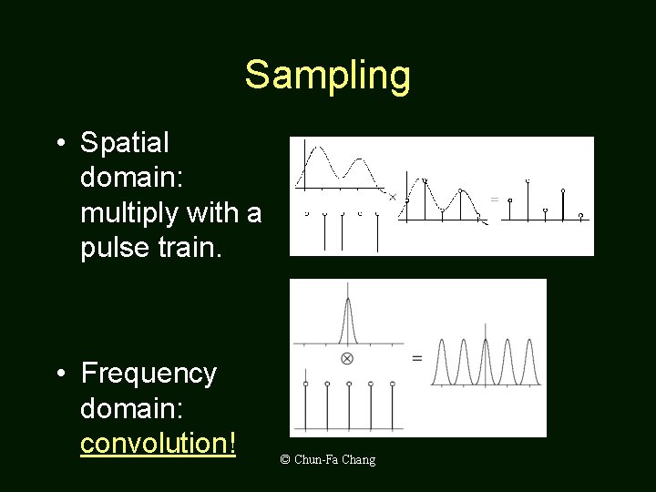 Sampling • Spatial domain: multiply with a pulse train. • Frequency domain: convolution! ©