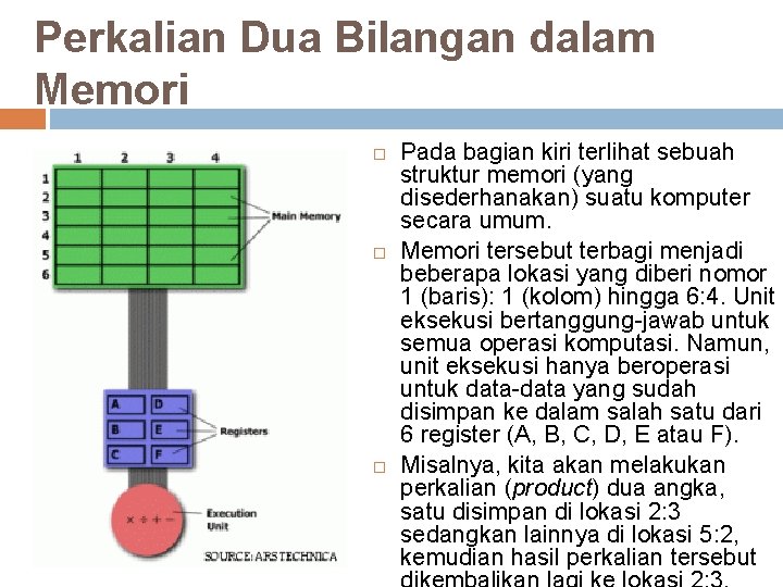 Perkalian Dua Bilangan dalam Memori Pada bagian kiri terlihat sebuah struktur memori (yang disederhanakan)