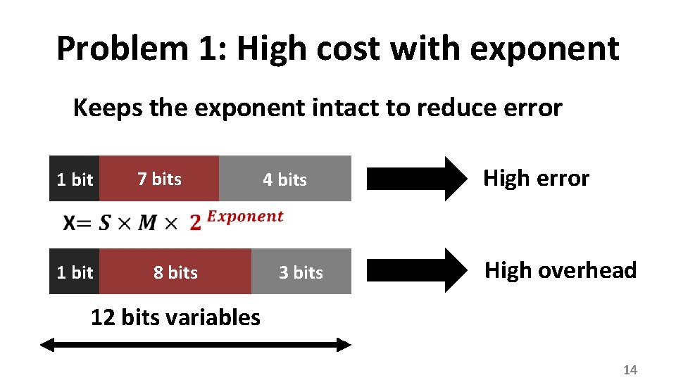 Problem 1: High cost with exponent Keeps the exponent intact to reduce error 1