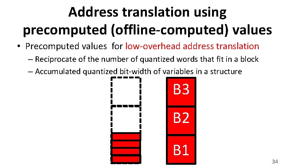 Address translation using precomputed (offline-computed) values • Precomputed values for low-overhead address translation –