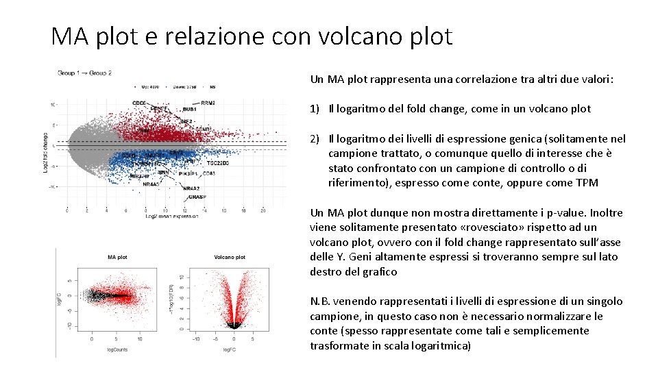 MA plot e relazione con volcano plot Un MA plot rappresenta una correlazione tra