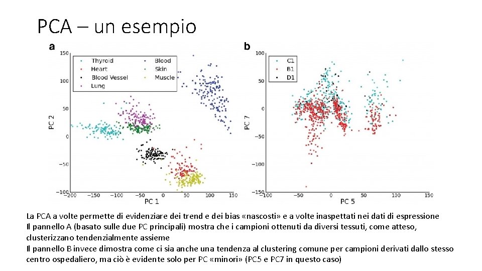 PCA – un esempio La PCA a volte permette di evidenziare dei trend e