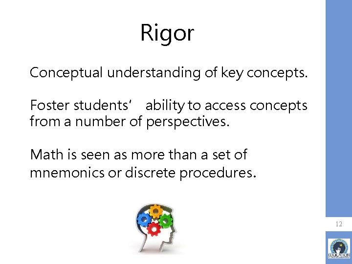 Rigor Conceptual understanding of key concepts. Foster students’ ability to access concepts from a