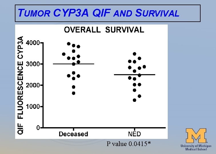TUMOR CYP 3 A QIF AND SURVIVAL P value 0. 0415* 