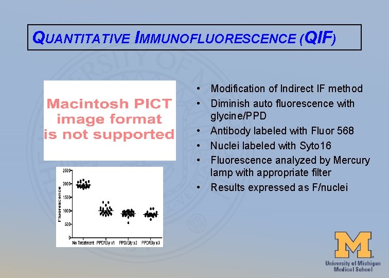 QUANTITATIVE IMMUNOFLUORESCENCE (QIF) • Modification of Indirect IF method • Diminish auto fluorescence with