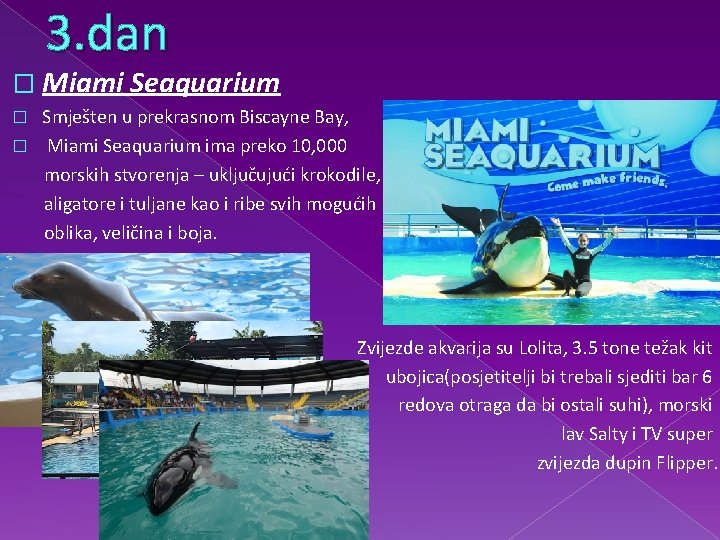 3. dan � Miami Seaquarium Smješten u prekrasnom Biscayne Bay, � Miami Seaquarium ima