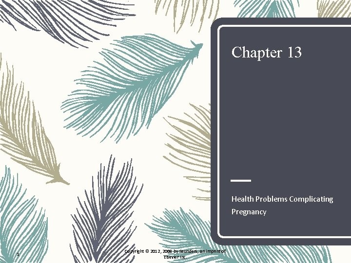 Chapter 13 Health Problems Complicating Pregnancy 1 Copyright © 2012, 2008 by Saunders, an